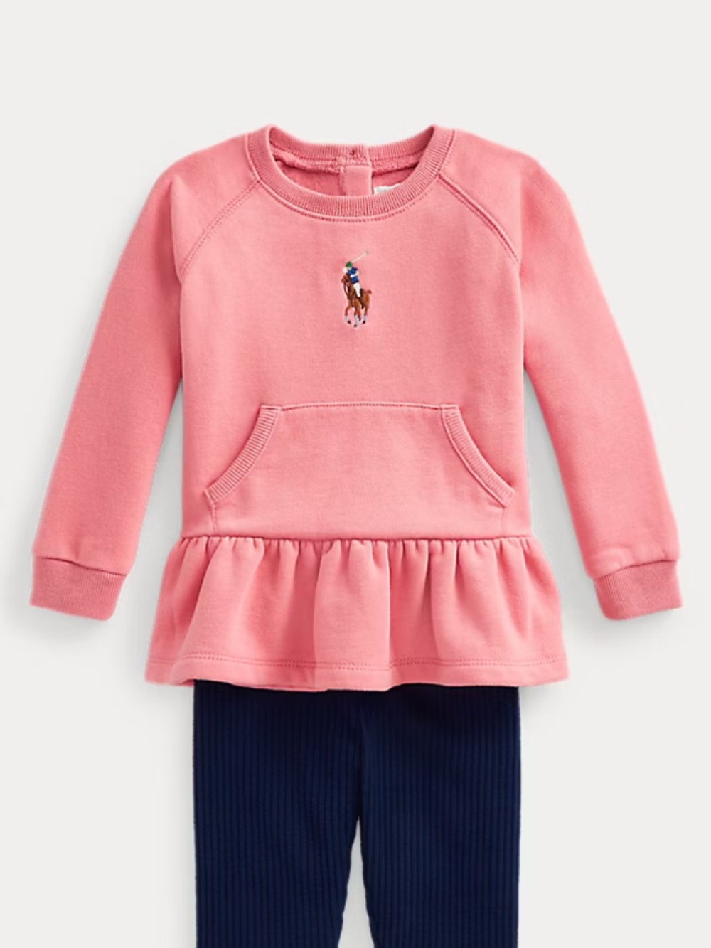 Ralph Lauren Baby Girl Pink Peplum Pony Cotton Fleece Sweatshirt